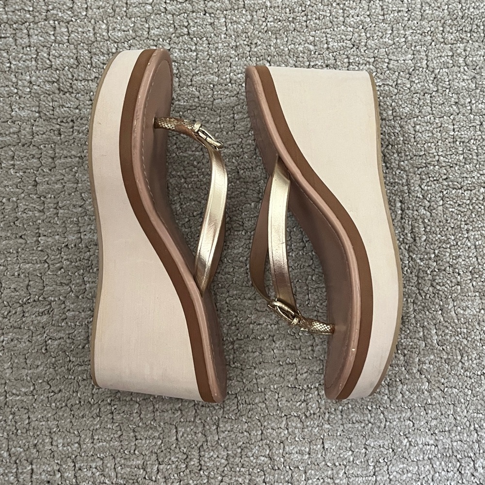Aldo Wedge Thong Sandal Flip Flops Romantic Gold Platform Size 7
